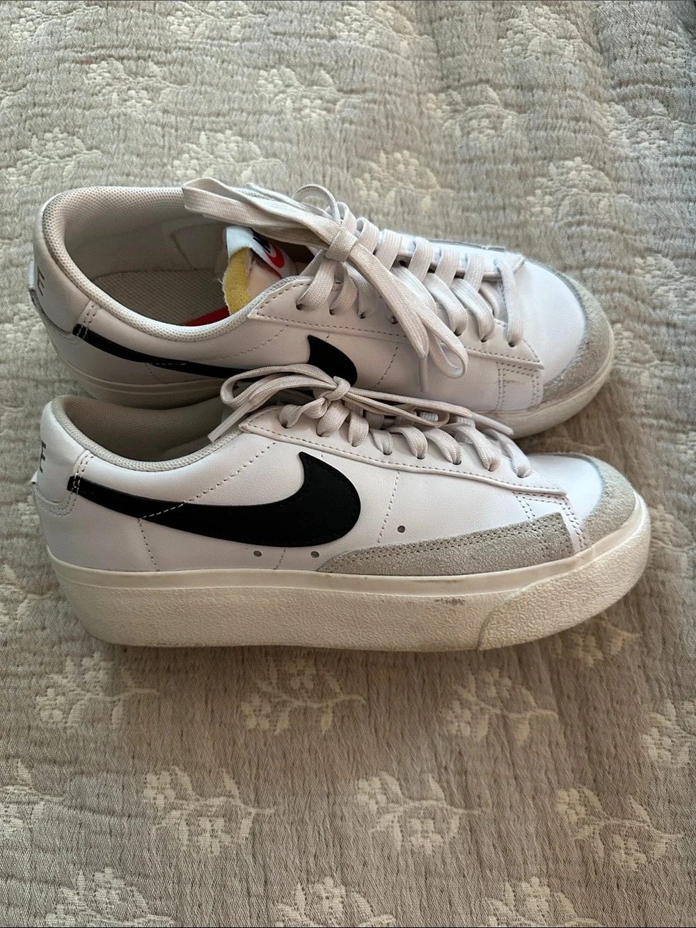 Nike Women’s White Leather Platform Sneakers with Black Swoosh